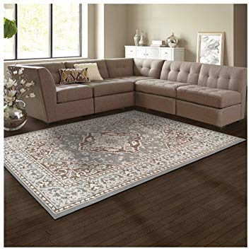 Superior Elegant Glendale Collection Area Rug, 8mm Pile Height with Jute Backing, Traditional Oriental Rug Design, Anti-Static, Water-Repellent Rugs - Grey, 3' x 5' Rug