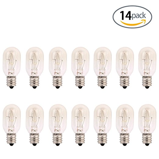 Venhoo 15 Watt Himalayan Salt Lamp Light Bulbs Long Lasting E12 Socket Replacement Incandescent Candelabra Bulbs for Night Lights-14Pack