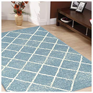 Superior Lattice Collection Area Rug, 6mm Pile Height with Jute Backing, Affordable and Contemporary Rugs, Modern Geometric Windowpane Pattern - 5' x 8' Rug, Blue