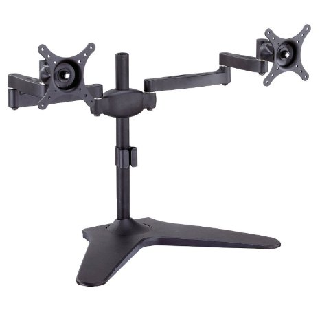 Elitech Aluminum Alloy Dual Monitor Stand,  Articulating Arm , Double Arms Fully Adjustable, Free Standing Table Desk LED or LCD Mount for up to 27" Screens, Broader Base, Black.
