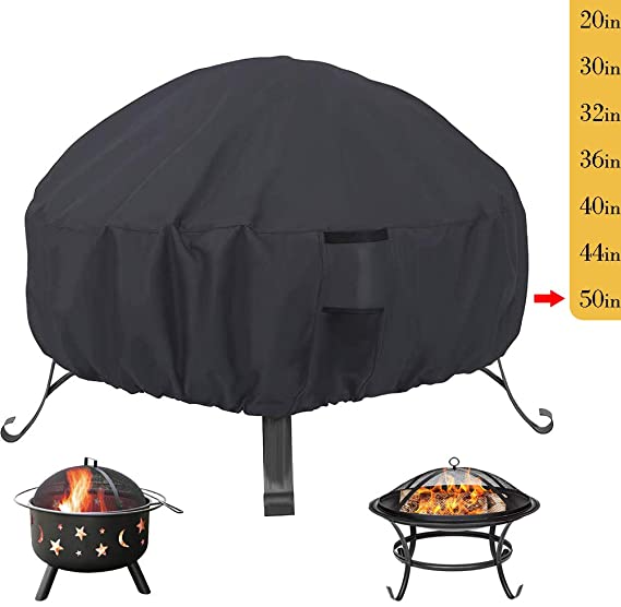 Saking Patio Fire Pit Cover Round 50 inch - Waterproof Windproof Anti-UV Heavy Duty Gas Firepit Furniture Table Covers
