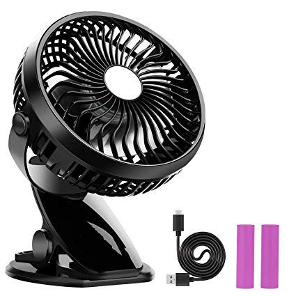 Stroller Fan Clip on Fan Rechargeable Battery Operated Fan - Powerful Airflow Low Noise - GKG Portable Clip Fan for Baby Stroller Travel Hiking Camping (2 Batteries and 1 Reusable Mesh Bag included)