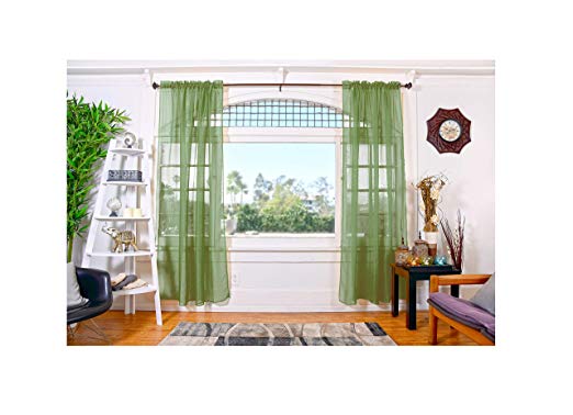 All American Collection Doli Sheer Curtains | Two 54" x 84" Panels (Sage)