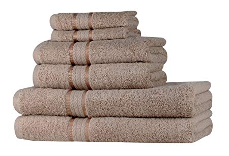 Sweet Needle Super Soft 6 Piece Towel Set Linen, Luxurious 100% Ringspun Cotton, Heavy Weight & Absorbent with Rayon Trim - 2 Large Bath Towels 70x140, 2 Hand Towels 50x90, 2 Wash Cloths 30x30 CM