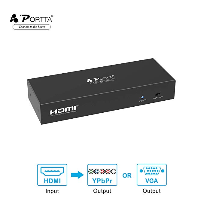 Portta HDMI Converter HDMI to VGA or YPbPr Component Plus R/L Analog Audio Spdif Optical Output Converter V1.3 Support 720P 1080P Metal Case for PS3 PS4 Blu-ray DVD XBOX Notebook Speaker System