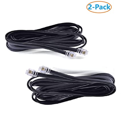 Black 25 FT Phone Telephone Extension Cord Cable Landing Phone Male Line Wire with Standard RJ11 6P4C Plugs For Any phone Modem Fax Machine Caller ID (2 of Pack)