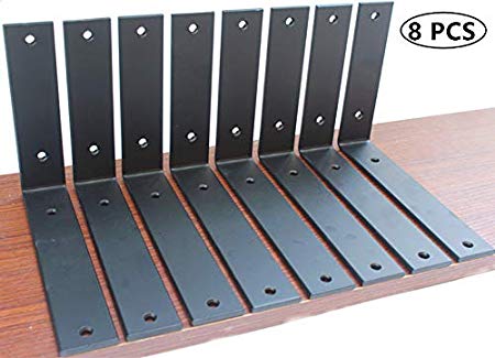 8 Pack - L 8" x H 6" x W 1.5", 5mm Thick Black L Shelf Bracket, Iron Shelf Brackets, Metal Shelf Bracket, Industrial Shelf Bracket Decorative Shelving, Shelf Supports with Screws