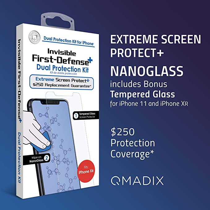QMADIX $250 Replacement Guarantee Combo Pack Nano Liquid Screen Protector (All Phones)   Tempered Glass (iPhone 11 or iPhone XR)