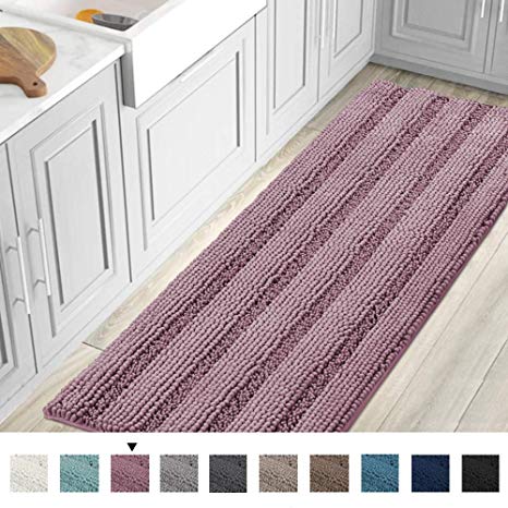 Striped Luxury Chenille Bathroom Rug Mat Runner Oversized 59x20 Inch Extra Soft and Absorbent Shaggy Rugs Dry Extra Long Plush Carpet for Bathroom/Kitchen Machine Washable, Mauve