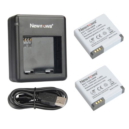 Newmowa AZ13-2 Rechargeable Battery (2-Pack) and Dual USB Charger for Xiaomi Yi Action Camera（ Only Compatible with Official U.S. Edition）