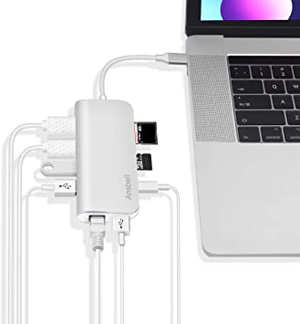 Ansbell USB C Hub, Aluminum 9 in 1 USB Type C Hub with Dual 4K HDMI, 87W Power Delivery, Ethernet Port, SD/TF Card,3 USB 3.0 Ports Compatible with MacBook Pro,ChromeBook,XPS, and More