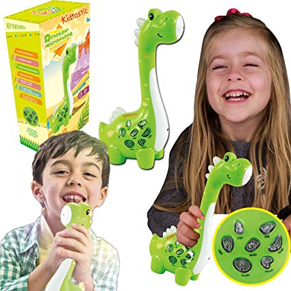 Kidtastic Play Microphone for Kids – Audio, Songs, Facts & Voice Recording – Muscial Instrument for Toddlers & Mp3 Player – Green Wireless Dinosaur Learning Toy for Toddlers 18 Months and up