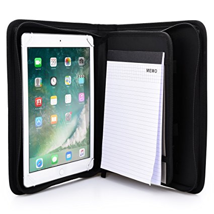 New Apple iPad 9.7 padfolio case, COOPER BIZMATE Business Executive Portfolio Notepad A5 Paper Pad Organizer Folder Zipper Protective Notebook Cover Holder 8.5 x 5.5 (Black)