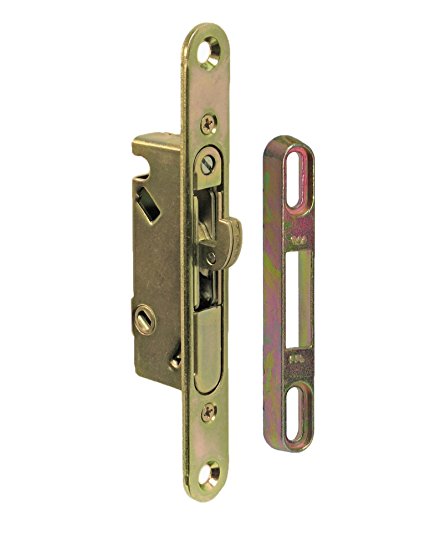 FPL #3-45-S Sliding Glass Door Replacement Mortise Lock with Adapter Plate, 5-3/8” Screw Holes, 45 Degree Keyway- YZD Plating