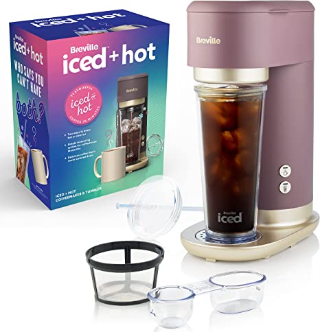 Breville Iced Hot Coffee Maker | Plus Coffee Cup with Straw | Brews Hot Filter Coffee To Enjoy Alone or Over Ice | Café Mocha [VCF164]