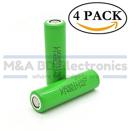 LG INR 18650 MJ1 High Drain 3.7V 10A 3500mAh Li-ion Rechargeable Flat Top Battery, (4 Pcs) by M&A BD Electronics