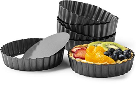 Gourmia GPA9375 Mini Tart Pans with Removable Bottom - 6 Pack, 5” Diameter, 1” Depth – Non Stick Carbon Steel - Miniature Molds For Pies, Cheese Cakes, Desserts, Quiche pan and More