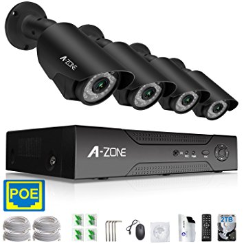 A-ZONE 2-Megapixel(1920x1080)High Resolution POE Security System NVR with 4x HD 2.0MP 1080P Outdoor Fixed Security Cameras,with 2TB Hard Drive