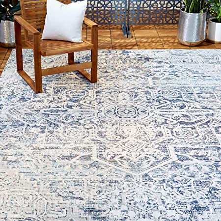 Home Dynamix Nicole Miller Patio Sofia Fleur Indoor/Outdoor Area Rug 5'3"x7'2", Traditional Medallion Grey/Blue