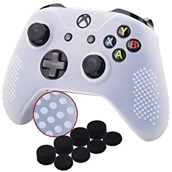 YoRHa Studded Silicone Cover Skin Case for Microsoft Xbox One X & Xbox One S controller[After 8.2016 model] x 1(white) With emoji Pro thumb grips 8 pieces