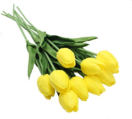 10-heads Home Deocr Mini Tulip Real Touch Tulip Artificial Flowers Bouquets (yellow)