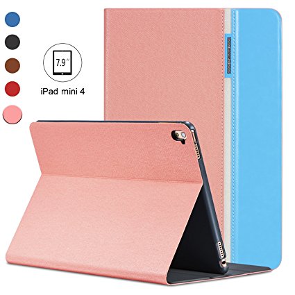 AUAUA iPad Mini 4 Case, iPad Mini 4 PU Leather Case with Smart Cover Auto Sleep/Wake  Screen Protector For Apple iPad Mini 4, 7.9 inch Apple Tablet (Mini 4, Pink)