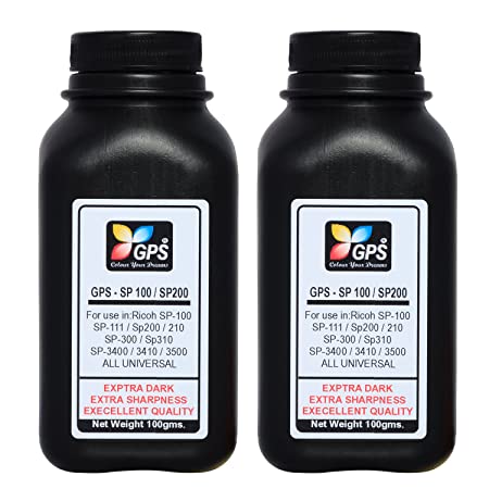 Gps Ricoh Cartridge Refill Toner Powder 100 GMS Pack of 2 Bottles. for Use in Sp 100 / SP200 / SP300 / SP310 / SP3400 / SP3410 / SP3500 / SP3510