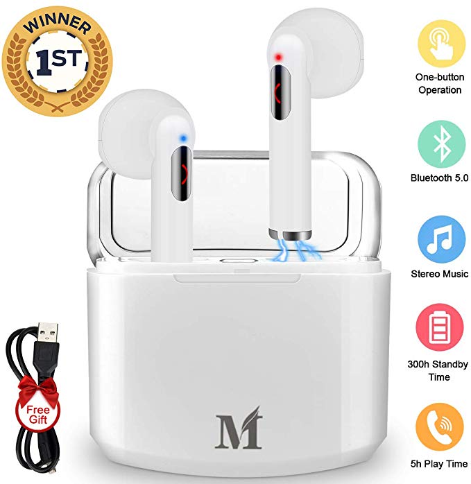 Wireless Earbuds,Bluetooth Earbuds Wireless Earphones Stereo Wireless Earbuds with Microphone/Charging Case Bluetooth in Ear Earphones Sports Earpieces Compatible iOS Samsung Android Phones(White)