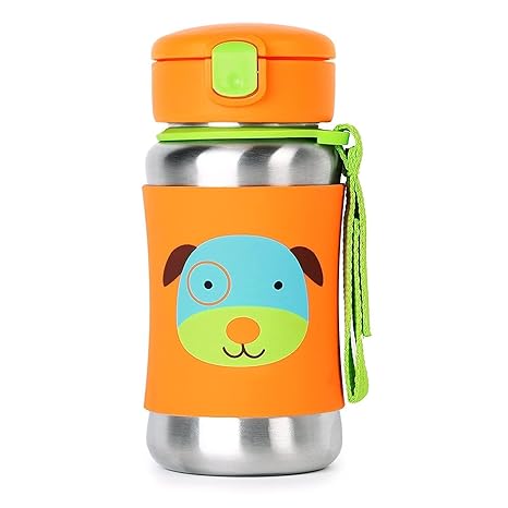 Skip Hop Zoo Insulated Stainless Steel Straw Bottle, Darby Dog, 350 ml