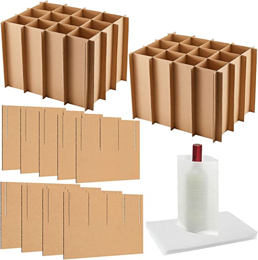 2 Sets Moving Box Glasses Divider Kits for Kitchen Dish Glassware Packing Shipping Storage Include 18 Pcs Corrugate Cell Dividers, 24 Pcs Foam Pouches Fits in 18 x 14 x 12 Inch Box, Box Not Included