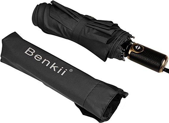 Benkii 60 Mph Windproof 10 Ribs Travel Umbrella with Auto Open Close Button