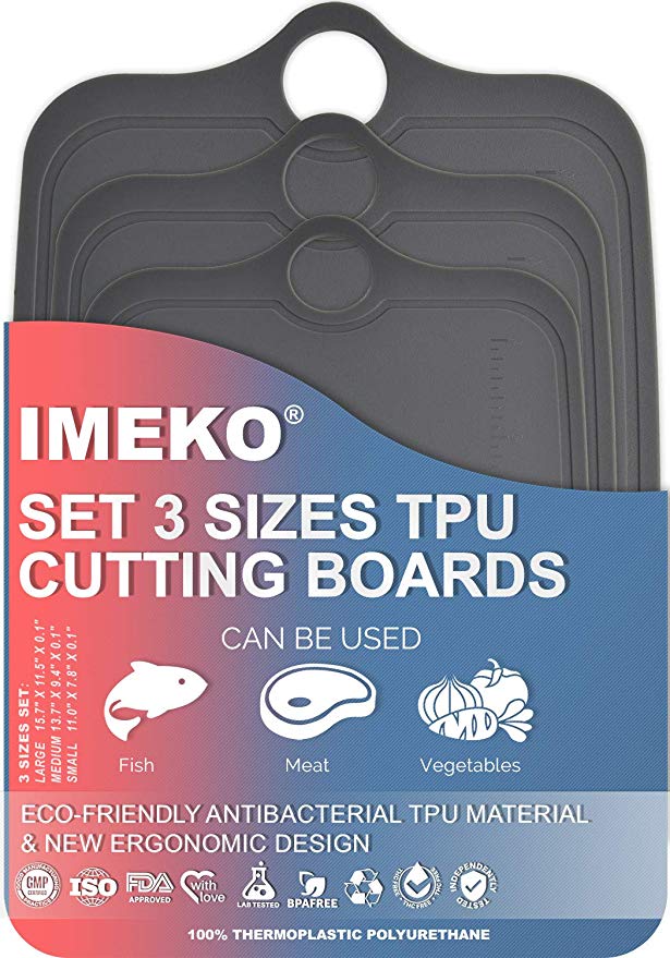 IMEKO New 2019 Kitchen Ergonomic Design TPU Cutting Board - Flexible, Food Safe, BPA free Chopping Mats of 3 Sizes