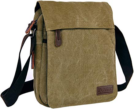 AMJ Messenger Bag for Men, Canvas Crossbody Shoulder Bags Vintage Satchel for Travel Work Business, Khaki