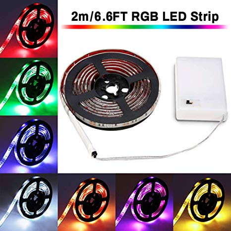 LED Strip Lights Battery Operated, SOLMORE 2m/6.6ft 5050 SMD 60LED Color Changing RGB LED Light Strip Flexible LED Strip Kit Waterproof Strip Lighting for Home Bedroom DIY Party Indoor Outdoor