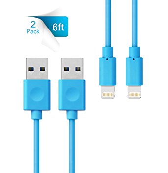 Nikolable iPhone cable 2pcs Lightning to USB Cable, 6ft Charging and Syncing Cable for iPhone, iPhone 7 7Plus 6s, 6s Plus, 6Plus, 6,5s, 5c, 5, iPad Mini, Air, iPad 5, iPod,(Blue)