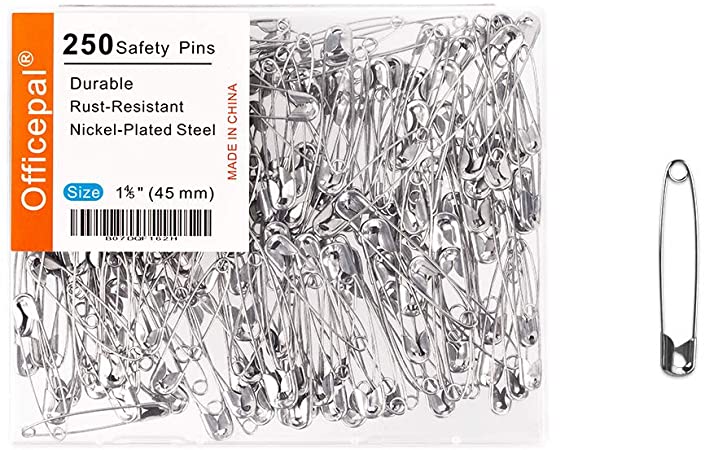 Officepal 100-Piece Safety Pins, Size 3, 1.8inch / 45mm – Durable, Rust-Resistant Nickel Plated Steel Set- Best Sewing Accessories Kit for Baby Clothing, Crafts & Arts