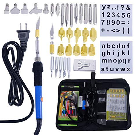 Electric Wood Burning Kit for Adults Pyrography Wood Burning Pen Professional Set Soldering Iron Tool Welding 60W Includes Multi Tips,Stencils,Carrying Case,Color Pen