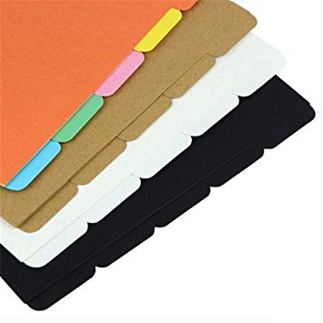 Chris-Wang 4Pack White/Black/Colored/Brown Tab Dividers Index Classified Lables Filler Project Sorter Pages for A5 6-Holes Ring Binders/Planner/Notebook