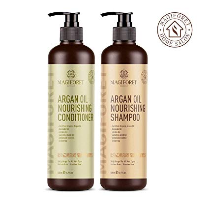 Argan Oil Shampoo and Conditioner Set (2 x 16.9 Oz) - MagiForet Organic Shampoo & Conditioner Sulfate Free - Soft & Smooth, Gentle on Curly & Color Treated Hair,For Men & Women