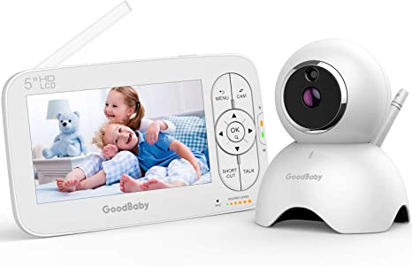 Baby Monitor- 5" 720P HD Display Video Baby Monitor with Camera and Audio, Remote Pan&Tilt&Zoom, Feeder Alert, Night Vision, Lullaby Player,Long Range Secure Hack-Free Baby Monitor Camera