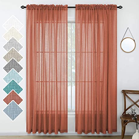 Burnt Orange Curtain Panels for Living Room Semi Sheer Boho Window Curtains for Bohemian Decorations Bedroom Decor 52x96 Inches Long Rust Brick Terracotta