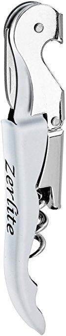 Zerlite Metal Double Hinged Restaurant Wine Bottle Opener, Waiter Quality Compact Stainless Steel Folding Corkscrew With Serrated Foil Cutter, White