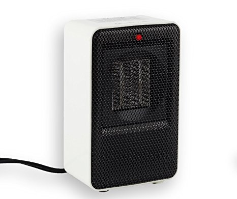 Compact Personal Space Heater –Ceramic Fan-forced Heating Unit with Stay Cool Housing, Adjustable Thermostat, Quiet Operation and Carry Handle - 250 Watt - White - by Comfort Zone