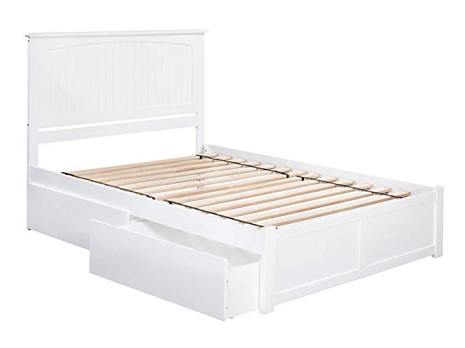 Atlantic Furniture Nantucket Platform Bed with 2 Urban Bed Drawers, King, White