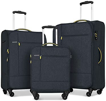 FOCHIER 3 PCS Set Softshell Luggage Lightweight Spinner Suitecase,Black