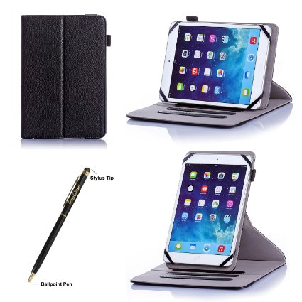 ProCase Universal Rotating Folio Case for 7 - 8 inch Tablet, Leather 360 Rotation Stand Case Cover with Multi-angle Stand for 7" 8" Touchscreen Tablet, Dragon Touch, Chromo Inc, ProntoTec, NeuTab, Nextbook, Tagital, Alldaymall, Astro Queo, iRulu, ASUS, Acer, Toshiba, RCA, iView, Dell, HP, iPad mini, Nexus, Galaxy Tab, Android tablet, with a bonus procase stylus pen (Black)