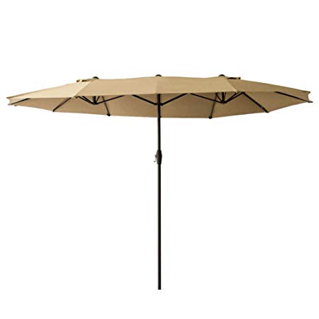 FLAME&SHADE 15ft Oval Shape Double Sided Patio Outdoor Market Umbrella Parasol Crank Lift, Rectangle, Beige