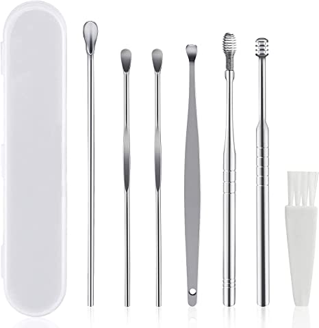 7 Pcs Ear Pick Earwax Removal Kit, Ear Cleansing Tool Set, Ear Curette Ear Wax Remover Tool with a Cleaning Brush and Storage Box