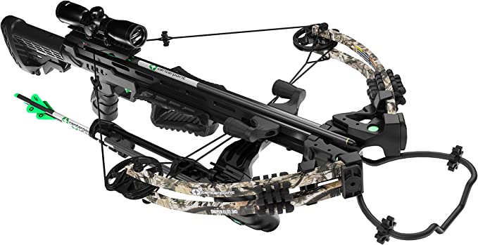 CenterPoint Archery Sniper Elite 385 Crossbow Package C0004 with 4x32mm Scope, Quiver and Arrows, Black/Camo