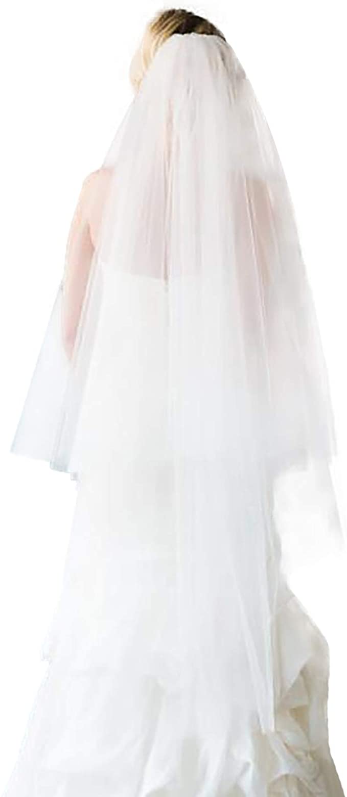 2 Tier Wedding Bridal Veil with Comb White Ivory Cut Edge Waltz Length